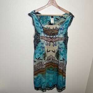 Biia Beaded Aqua Brown Dress Small
